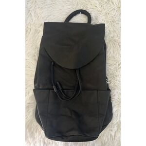 COS‎ black leather unstructured drawstring backpack bag